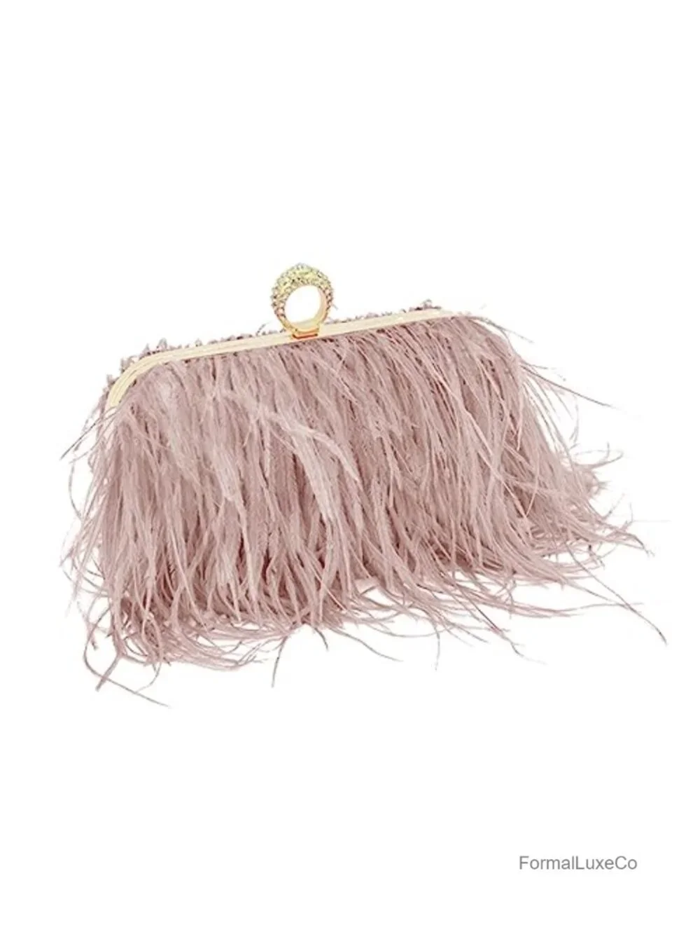 Fluffy Ostrich Feather Clutch Evening Bag with Crystal Twist Lock